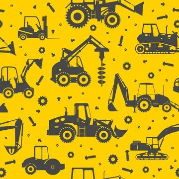 Heavy construction machines seamless background Stock Illustration