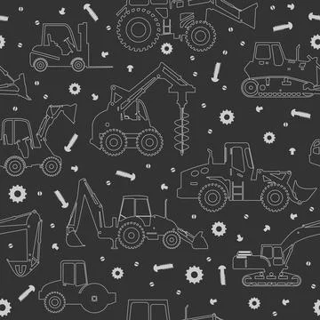 Heavy construction machines seamless background Stock Illustration