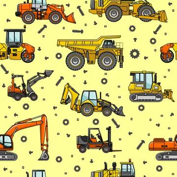 Heavy construction machines seamless pattern 스톡 일러스트