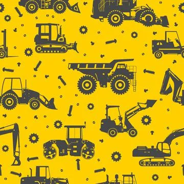Heavy construction machines seamless pattern Illustrazione stock
