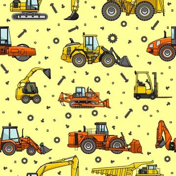 Heavy construction machines seamless pattern 스톡 일러스트