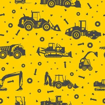 Heavy construction machines seamless pattern Illustrazione stock