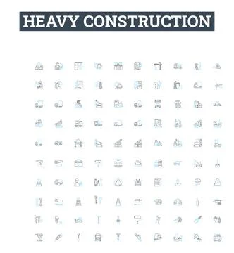 Heavy construction vector line icons set. Heavy, Construction, Excavation 스톡 일러스트