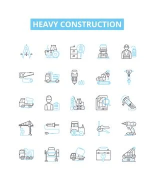 Heavy construction vector line icons set. Heavy, Construction, Excavation 스톡 일러스트