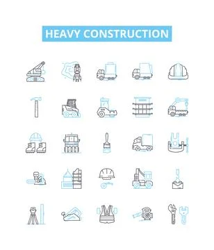 Heavy construction vector line icons set. Heavy, Construction, Excavation 스톡 일러스트