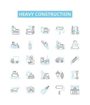 Heavy construction vector line icons set. Heavy, Construction, Excavation 스톡 일러스트