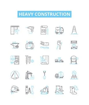 Heavy construction vector line icons set. Heavy, Construction, Excavation 스톡 일러스트