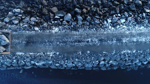 Heavy construction vehicles moving rocks on the coast in Vik, Iceland Stock Footage 122374430