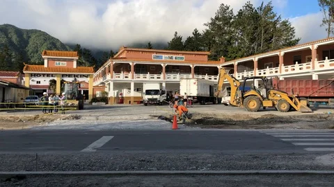 Heavy cranes and machinery Construction work on the side of the road! Stock Footage 101035218