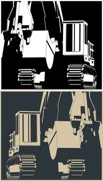 Heavy crawler excavator close-up 스톡 일러스트