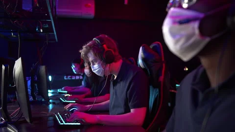 Heavy cyber victory of a multi-racial team at the tournament, the guys are happy Stock Footage 152800761