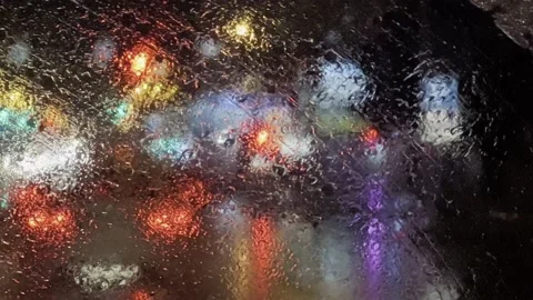 Heavy downpour on the road. Global climate. Raindrops through the glass. Storm, Stock Footage 219726151