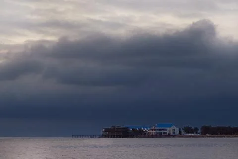 Heavy dramatic clouds and bright sky over the Atlantic Ocean. Beautiful afric Stock Photos