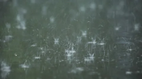 Heavy Drops of rain fall on big puddle Stock Footage 52087794