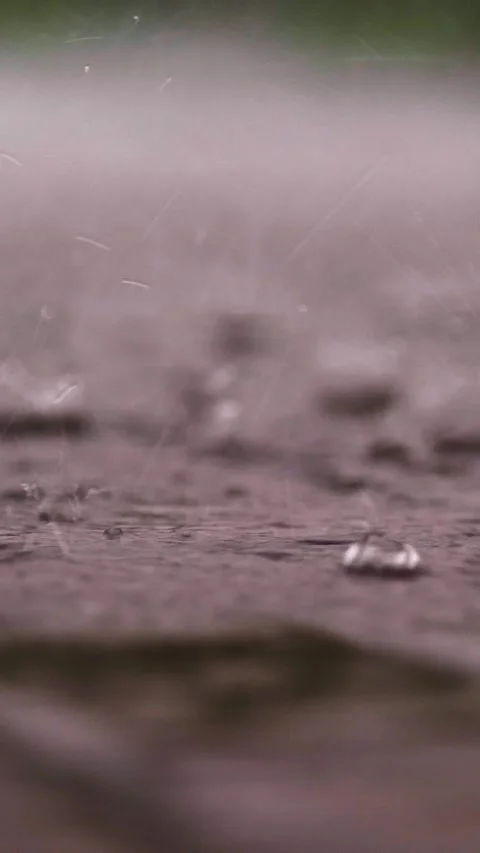 Heavy drops of rain, rainfall, shower, fall with a spray, Water splashes, on the Stock Footage 314318077