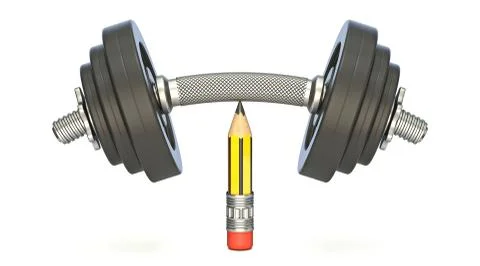 Heavy dumbbell on top of sharp pencil 3D 스톡 일러스트