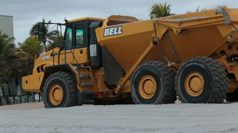 Heavy dump truck Florida beach repair sand HD 2297 Stock Footage 36412002