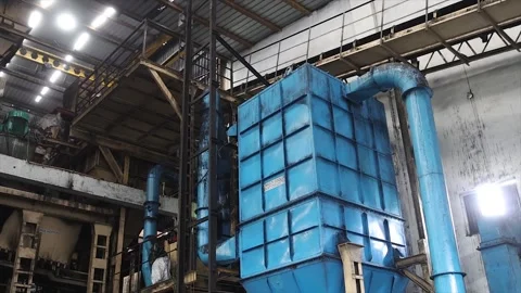 The heavy duty air purification system, ducts, and machinery integrated within Stock Footage 321746573