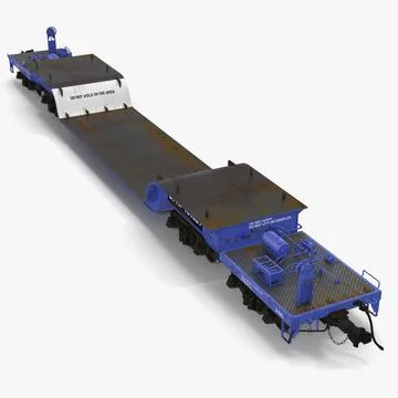 Heavy Duty Depressed Centre Flat Car Blue 3D Model 3D Model