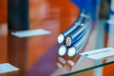 Heavy duty electrical cable with multiple metal wires inside isolated on a .. Stock Photos