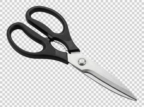 Heavy duty kitchen scissors with black handles and blades. Stock Photos