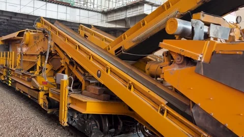 Heavy duty railway engineering machine used for track renewal and alignment Stock Footage 330880152