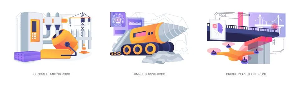 Heavy-Duty Robotics in Infrastructure Projects abstract concept vector Stock Illustration