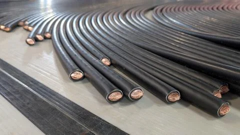 Heavy Duty Single Core Power Cables with Exposed Copper Conductors Stock Photos