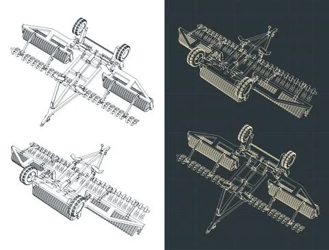 Heavy duty soil roller isometric blueprints Stock Illustration