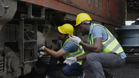 The heavy duty technicians working in the train garage  스톡 동영상 237296995