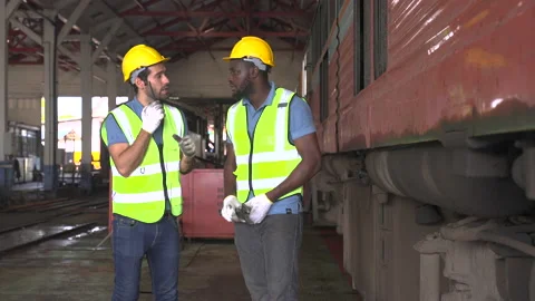 The heavy duty technicians working in the train garage  스톡 동영상 237297019