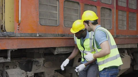 The heavy duty technicians working in the train garage  스톡 동영상 237297020