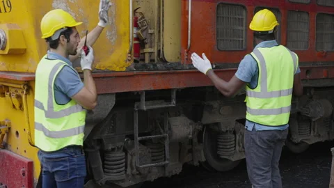 The heavy duty technicians working in the train garage  스톡 동영상 237297425