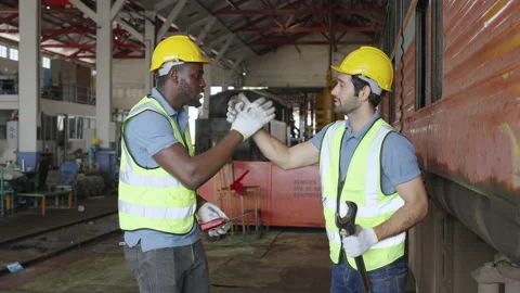 The heavy duty technicians working in the train garage  스톡 동영상 237297980