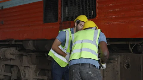 The heavy duty technicians working in the train garage  스톡 동영상 237299520