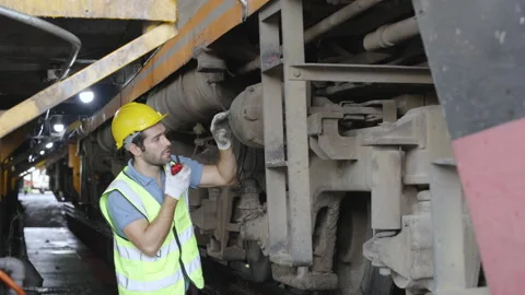 The heavy duty technicians working in the train garage  스톡 동영상 237300314