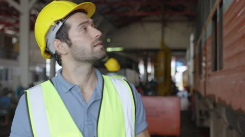 The heavy duty technicians working in the train garage  스톡 동영상 237300406