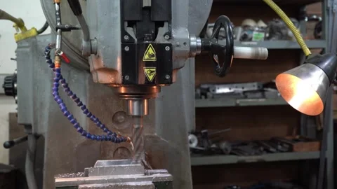 Heavy-duty vertical milling machine drilling metal Stock Footage 323301073