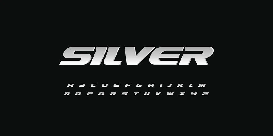 Heavy Dynamic Font Logo Silver Alphabet Bold Italic Letter Set with Iron Shiny Stock Illustration