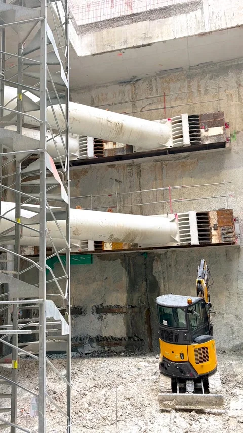 Heavy Engineering Struts Bracing Walls In Paris Metro Vertical Stock Footage 322179744