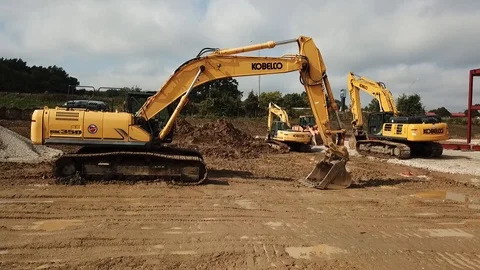 Heavy Equipment at Construction Site - drone shot Stock Footage 100306876