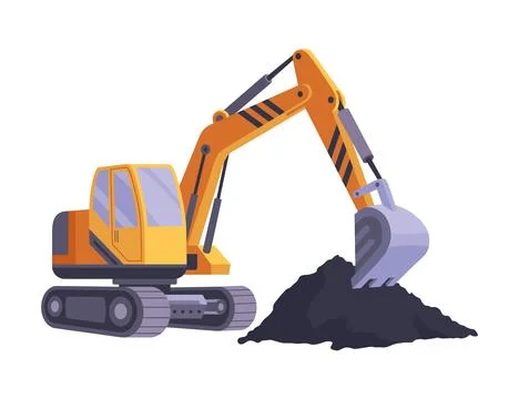 A Heavy Equipment Excavator is operating on a Construction Site Stock Illustration