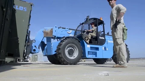 Heavy equipment moving containers Video stock 102192199