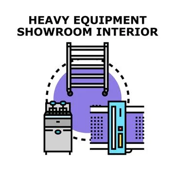 Heavy equipment showroom interior vector illustration concept Stock Illustration