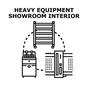 Heavy equipment showroom interior vector illustration concept Stock Illustration