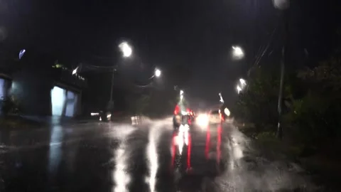 Heavy evening rain captured from the car Stock Footage 248584712