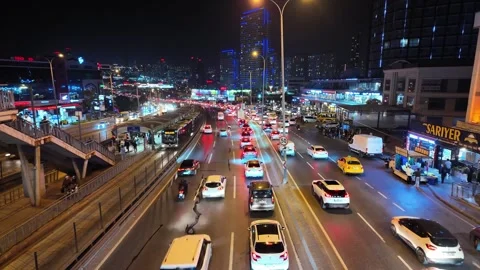 Heavy evening traffic and moving vehicles on a busy city highway. Stock Footage 322776719