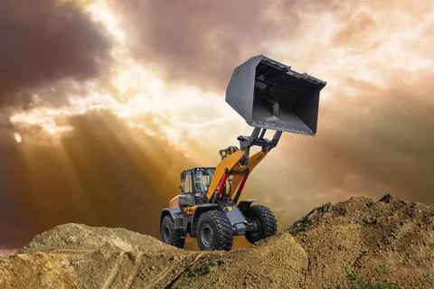 Heavy excavator working on construction site Stock Photos