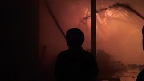 Heavy fire in plastic storage warehouse Stock Footage 290944795