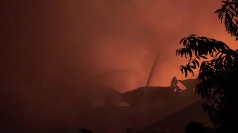 Heavy fire in plastic storage warehouse Stock Footage 290944919